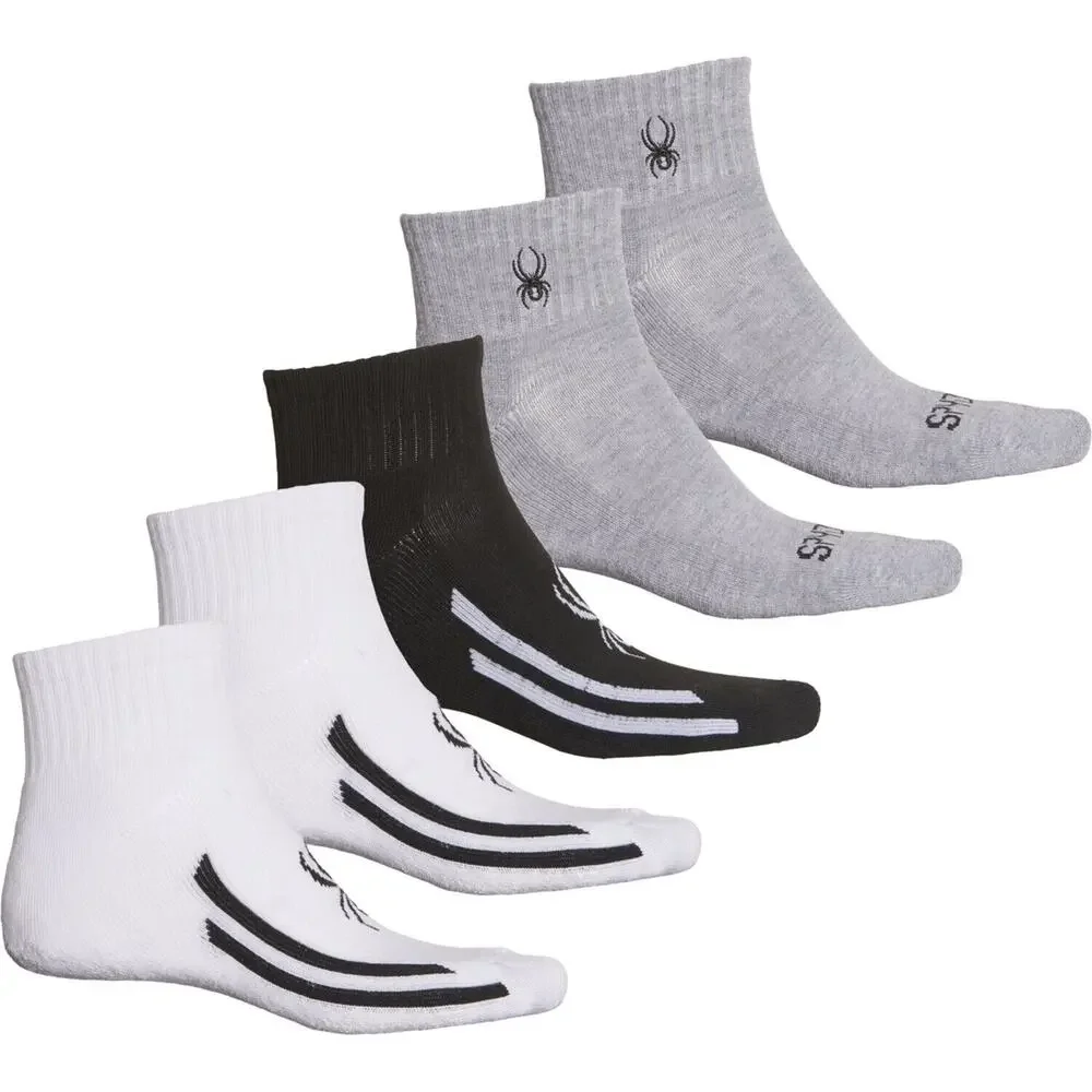 NEW Spyder Men Stripe Quarter Socks 5 Pairs White Black Gray Shoe Size 6 -12
